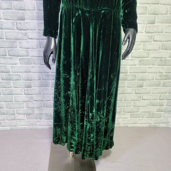 Vintage 80s Carroll Reed M/L Emerald‎ Green Crushed Velvet Mockneck L/S Dress - Picture 4 of 12